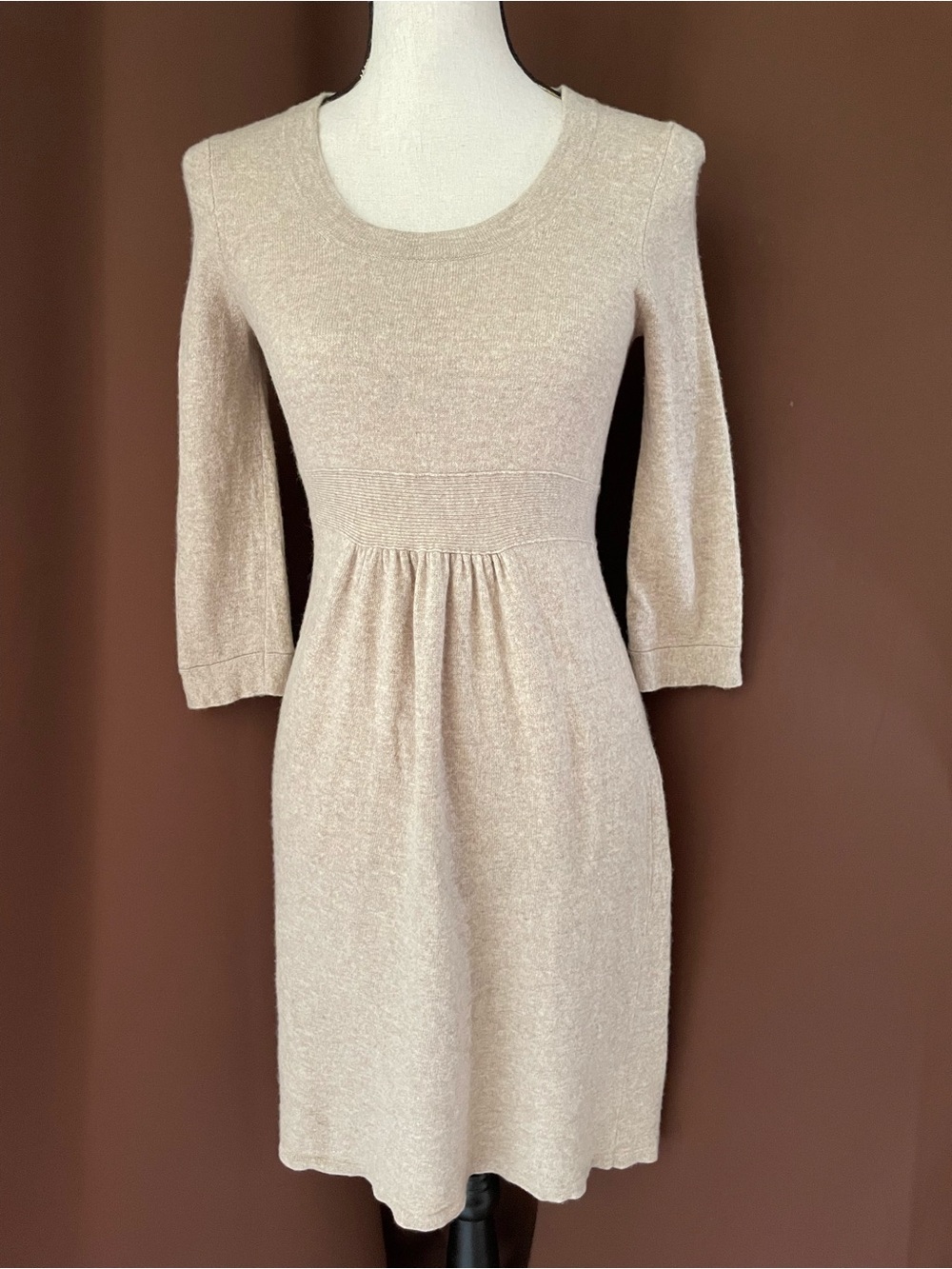 J.Crew Vintage knit Wool Cashmere Empire Waist Sweater Dress Heather Beige XS